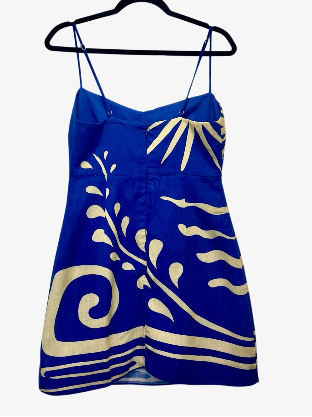 CALA DE LA CRUZ Lucca Linen Blue & Yellow Tropical Print Mini Dress Size Small - Picture 8 of 10